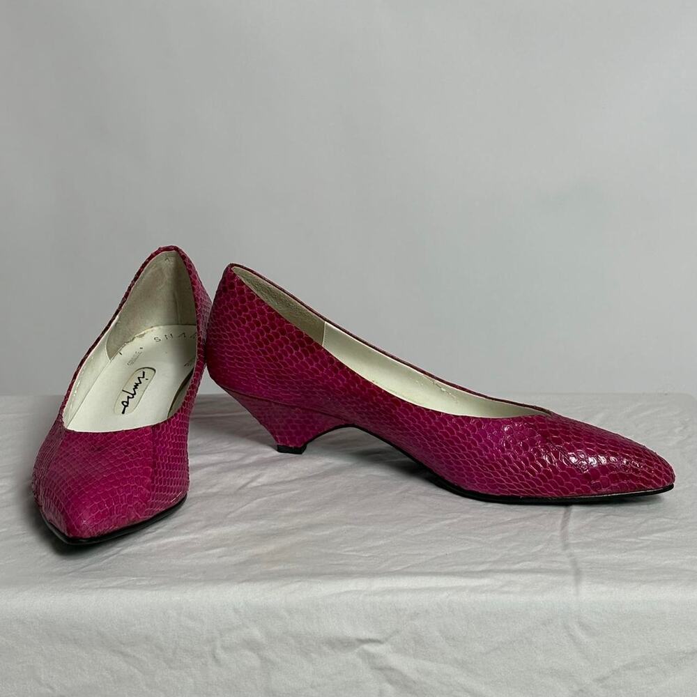 Vintage Fuchsia Pink Genuine Snakeskin Kitten Heels
